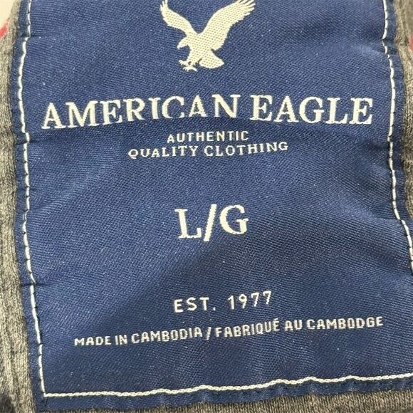 American Eagle Dark Gray Lounge Pants L Wide Leg‎ 100% Cotton Drawstring AE - Picture 4 of 5